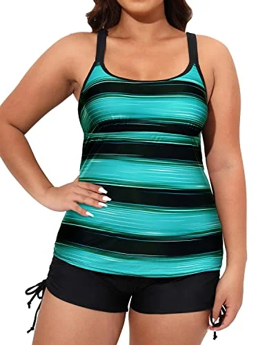 Women's Tankini Swimsuit Plus Size Swimwear For Women-Green Stripe