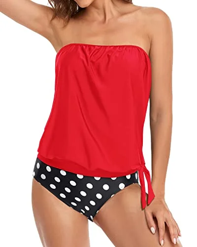 Women's Strapless Bandeau Tankini Swimsuits Two Piece Blouson Swimwear for Teen Girls