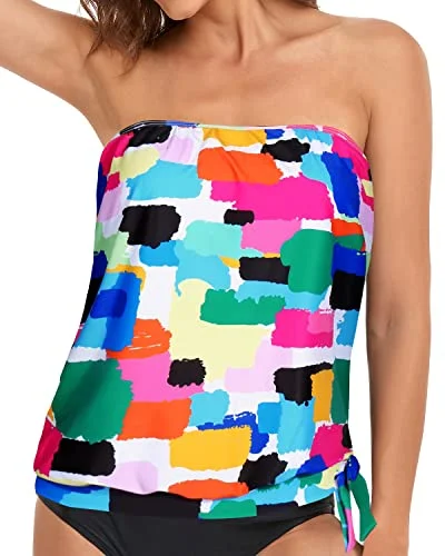 Women's Swimwear Top Strapless Bandeau Blouson Tankini Tops